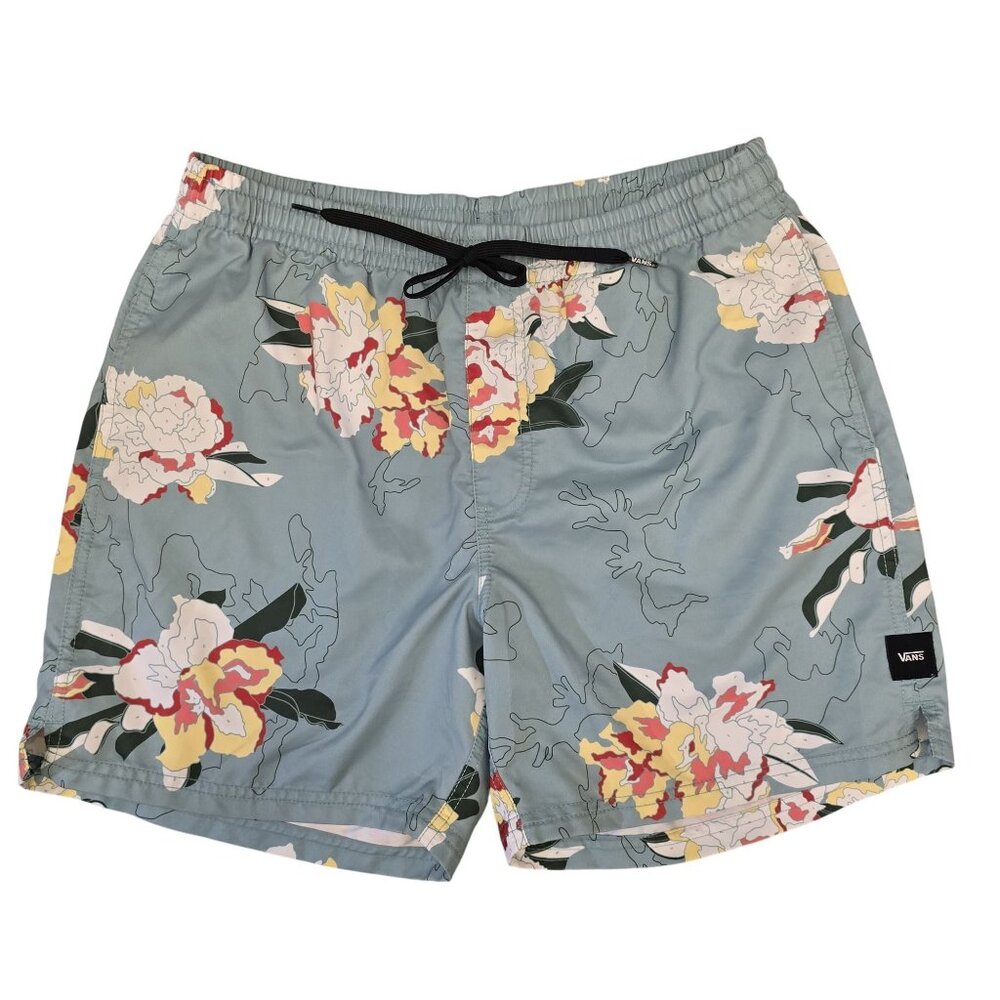 Vans Mens Floral Swim Shorts Blue M Polyester Elastic Waist